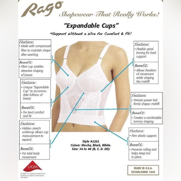 👄 RAGO Longline Wireless Expandable Cup Bra Retro Vintage Madmen - Picture 5 of 8